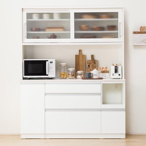 ニトリ（NITORI） 幅150cm 食器棚(レジューム 150TG-S WH/150QL-R WH