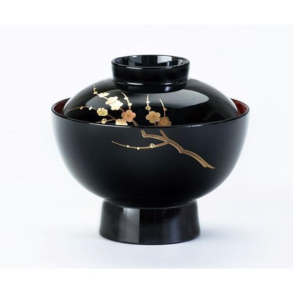 雑煮椀 煮物椀 黒内朱塗り 新梅 会津漆器 お好み椀 蓋付き 会津塗り 和