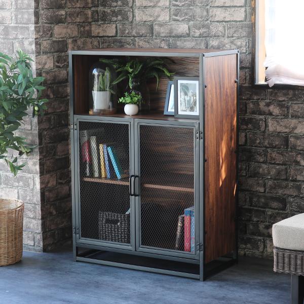 リビング収納 キャビネット シェルフ スチール ラック おしゃれ 扉 3段