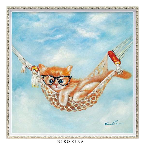 油絵 菅家令子 絵 絵画 インテリア uF6-071219 猫たちと犬たち 油絵 絵