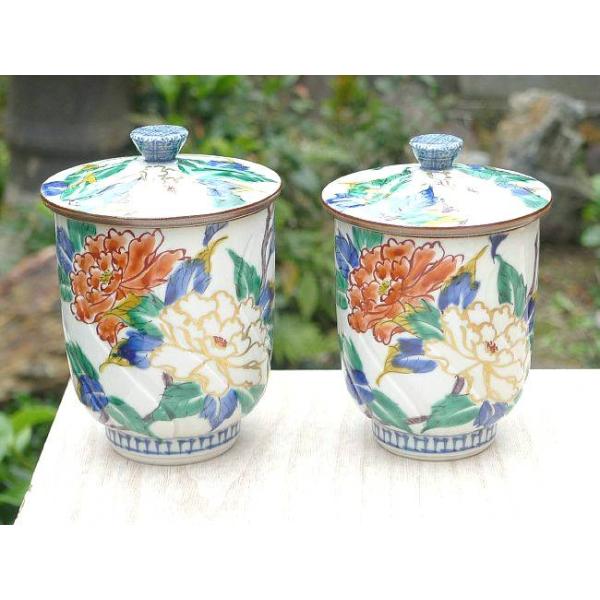 京焼 清水焼 色彩牡丹夫婦湯呑 蓋付 : 松韻堂 Yahoo!店 - 通販 - Yahoo