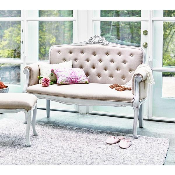 サロンソファ 2人掛け ソファ フレンチシャビー アンティーク風 木製