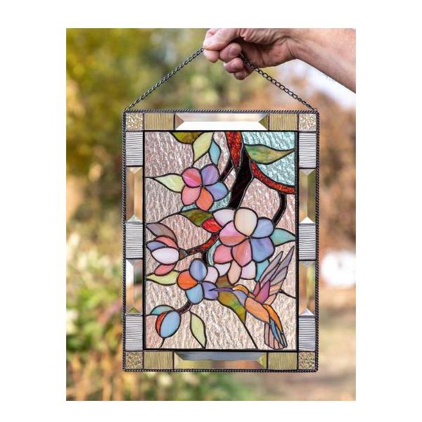 ステンドグラス長方形窓パネルサンキャッチャー壁の装飾チェリー : STK