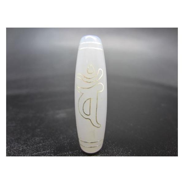 チベット銀線天珠 仏眼大日如来天珠 バン 白玉髄 42×12mm 一点物