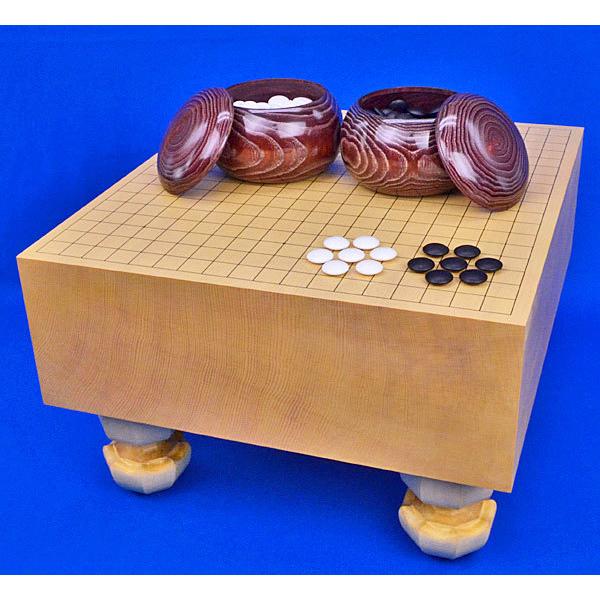 囲碁セット 新かや5寸足付碁盤セット(蛤碁石25号・栗碁笥大)【囲碁将棋