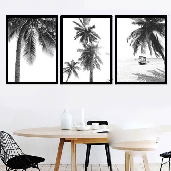 3枚セット 33×43cm アートパネル 枠付きフレーム絵画 モノクロ ヤシの
