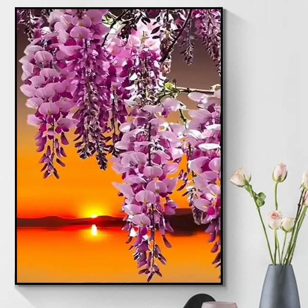 中級 フル ダイヤモンドアート キット ビーズ刺繍 夕日と藤