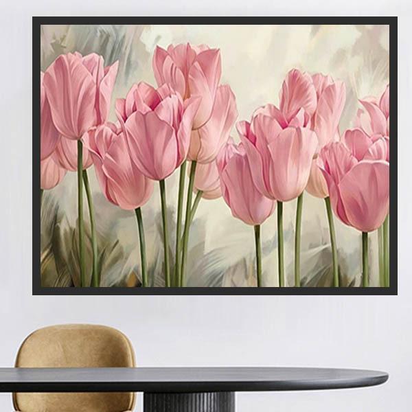 中級 フル ダイヤモンドアート キット ビーズ刺繍 チューリップ ピンク