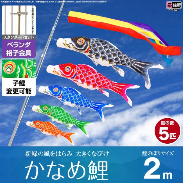 鯉のぼり ベランダ用 こいのぼり 錦鯉 新緑の風になびく かなめ鯉 2m 8