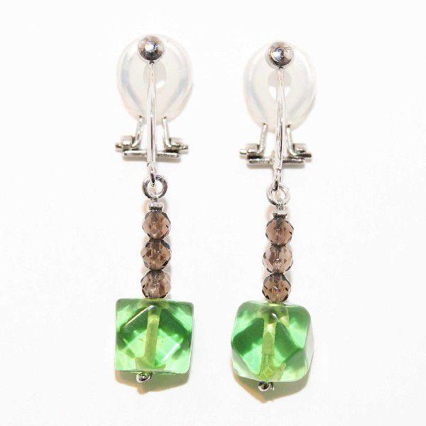 イヤリング 痛くない 40代 50代 琥珀 グリーンアンバー パワーストーン