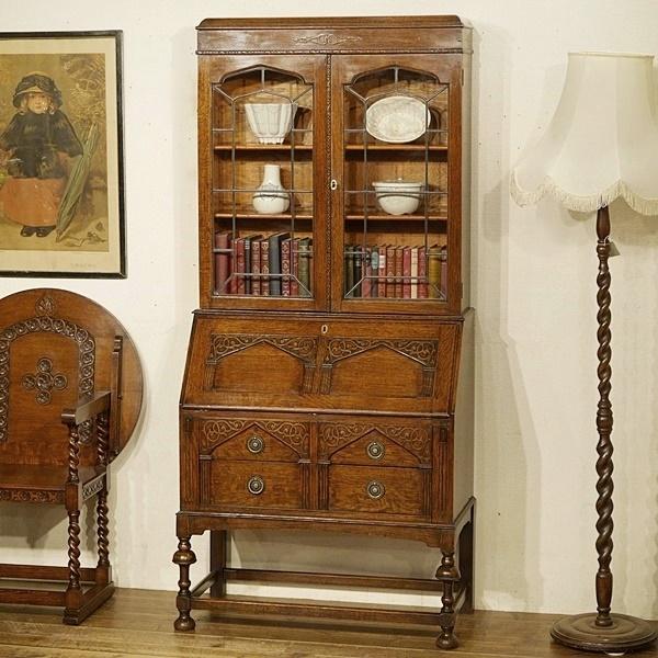 英国イギリスアンティーク家具 ビューローブックケース デスク 本棚