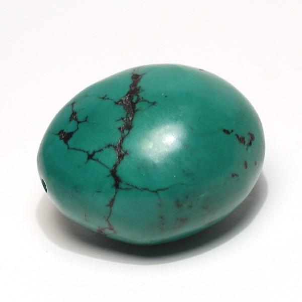 裸石 トルコ石19g 約30mm×25mm×20.5mm 貫通穴あき グリーン強い 送料