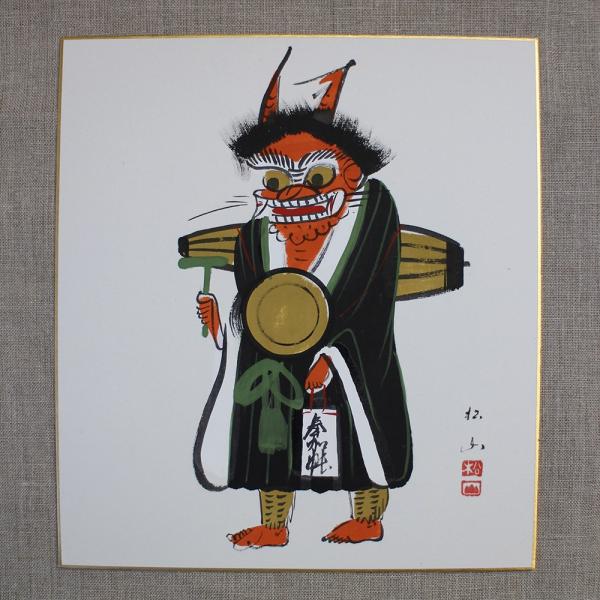 送料無料】大津絵 色紙「鬼の寒念仏」肉筆｜大津絵の店 滋賀県 伝統