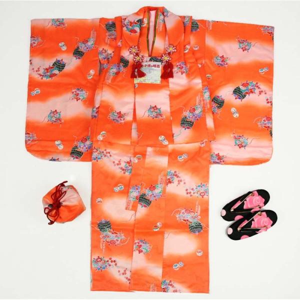 着物屋 訳あり 被布セット オレンジ 七五三 三歳用 子供 女の子 女児