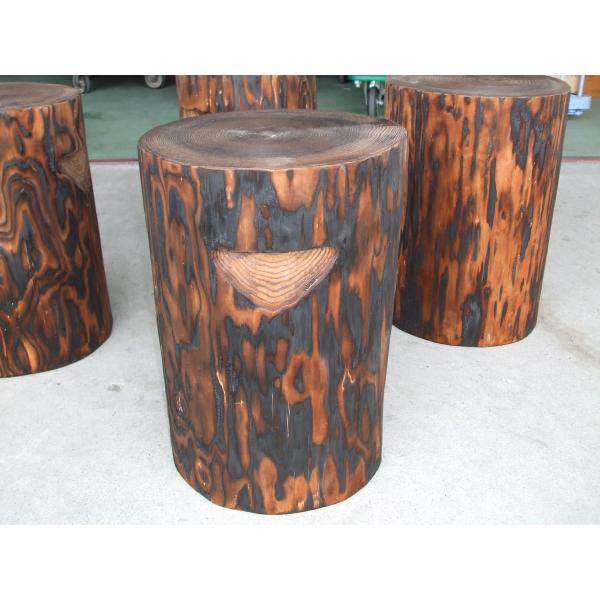 特選国産焼杉 丸太椅子 (取手付) 直径約35cm前後 高さ約45cm 焼スギ