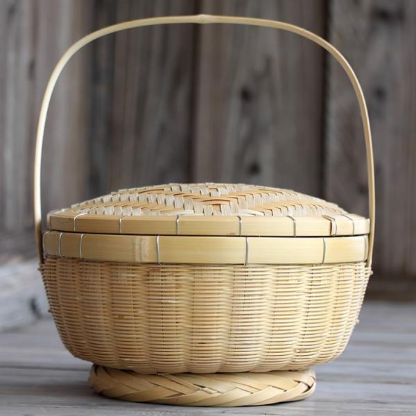 竹籠 蓋付き 飯籠 椀籠 古民芸 竹細工 かご N374 竹籠 蓋付き 飯籠 椀