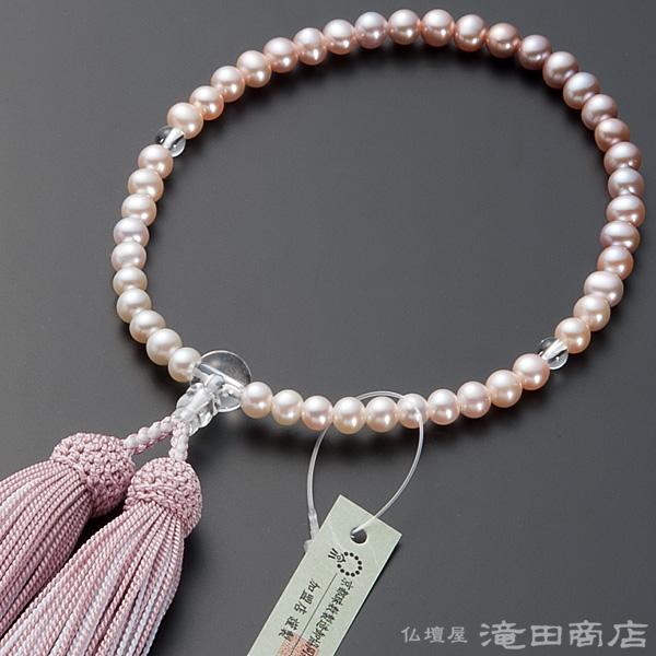 仏壇屋 滝田商店 数珠 女性用 淡水パール グラデーション 6mm玉 念珠袋