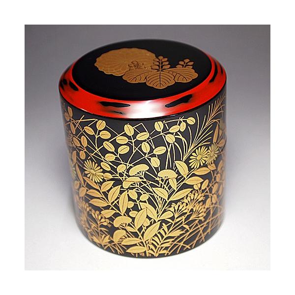 送料無料 （茶道具/茶器/棗） 山中塗 菊桐秋草蒔絵 面中次 和田寿峰作