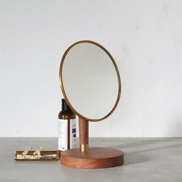 鏡 卓上 置き型 おしゃれ 真鍮 木製 スタンドミラー オーバル