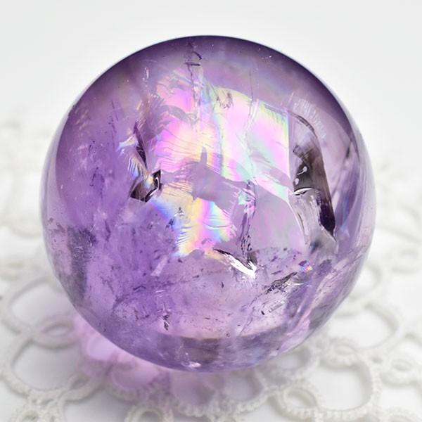 アメジスト AAAAAA ◇最高級・虹入り◇ 丸玉【約32mm珠】ブラジル産