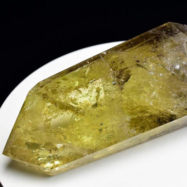 シトリン ポイント (約985g) レインボー 六角柱 ブラジル産 非加熱