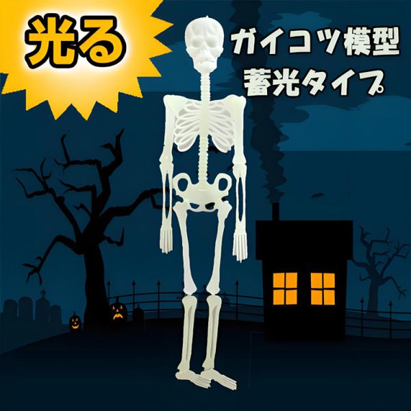 ハロウィン 飾り 骸骨 ガイコツ 模型 光る 蓄光 タイプ 全長143cm