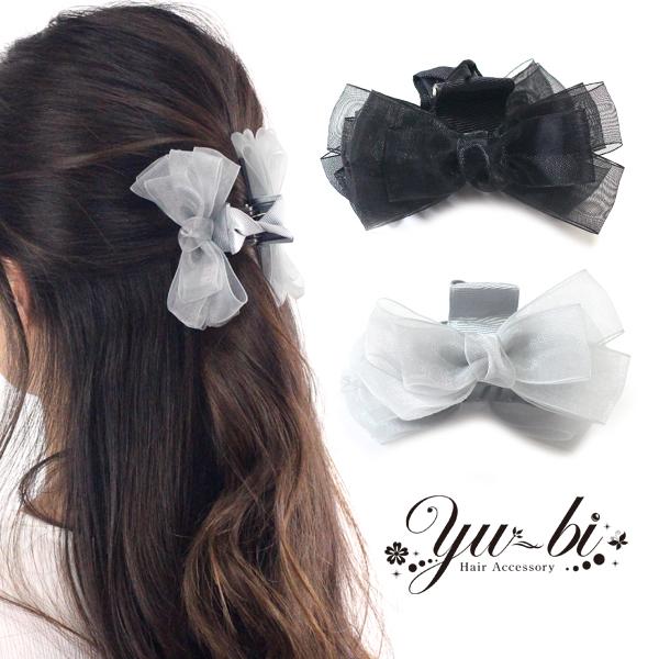 定形外郵便OK290円】ヘアクリップ/ ふわふわ オーガンジー ダブル