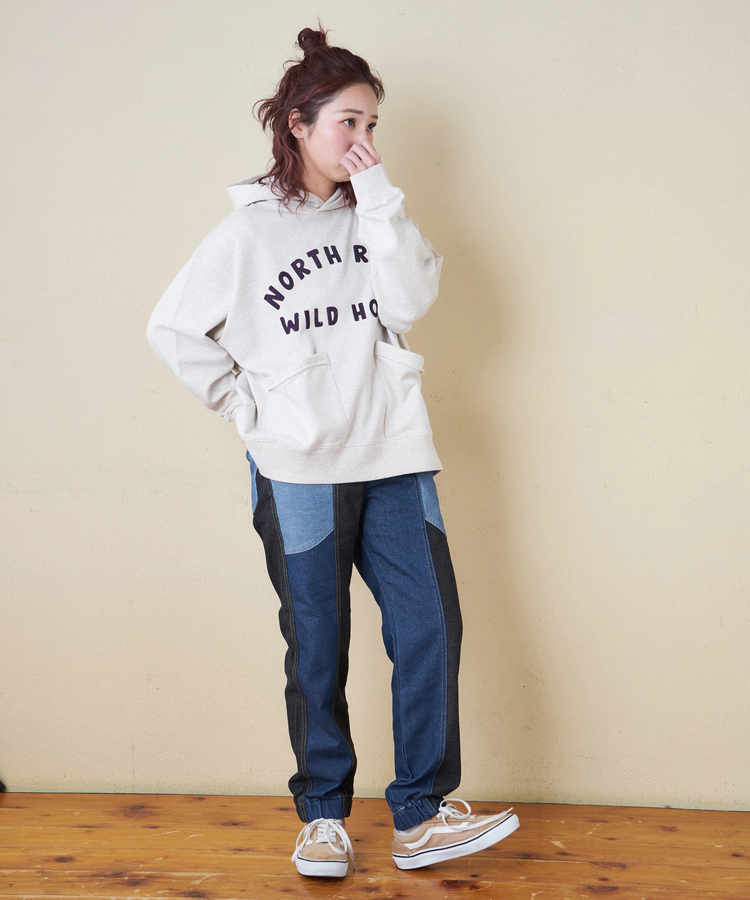 冬クリアランス】8オンス リサイクル デニム 切替 ジョガーパンツ