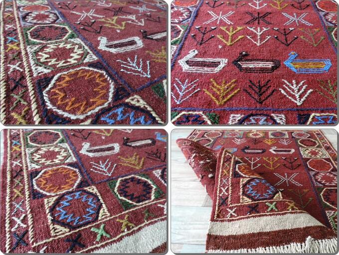 キリム 手織り ペルシャキリム ウール製 イラン 刺繍入りキリム