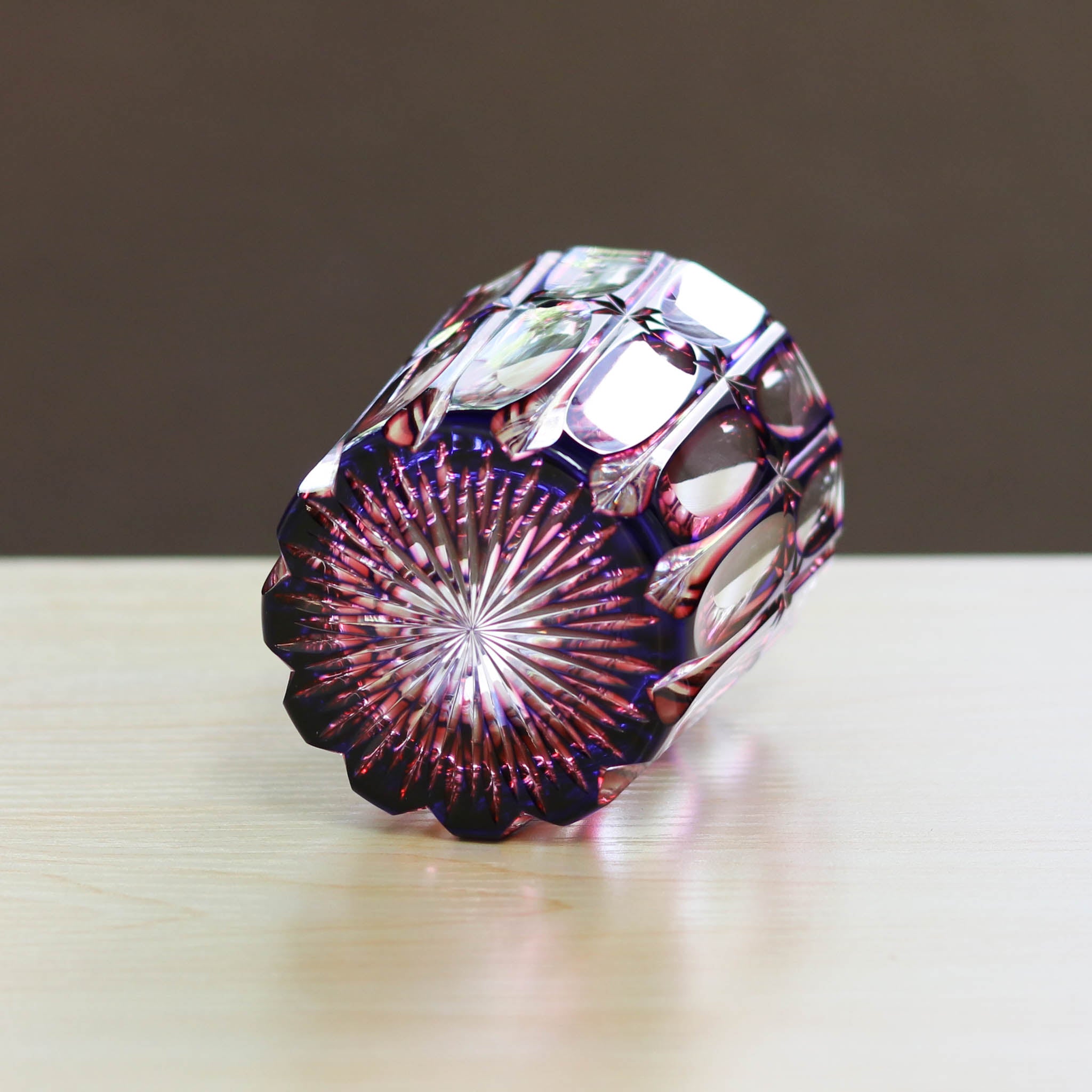 天満切子 ロックグラス | 流星 二色被せ | 青・金赤 | 天満切子