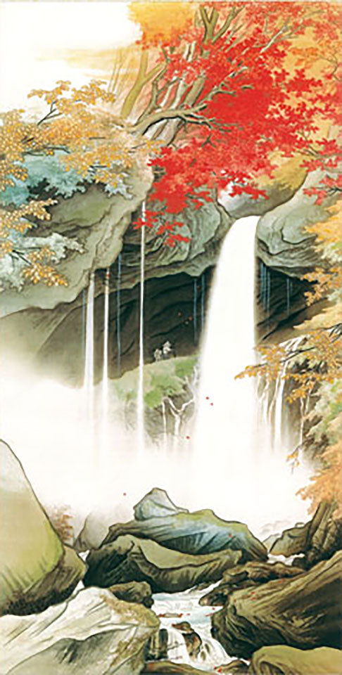 川合玉堂 掛軸《日光裏見瀧》｜洛彩緞子表装・高精細ジクレ複製画 – 寿