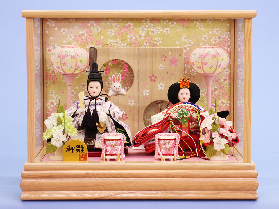 雛人形 ケース飾り 二人 幅38cm｜ガラスケース固定型 小芥子親王 窓