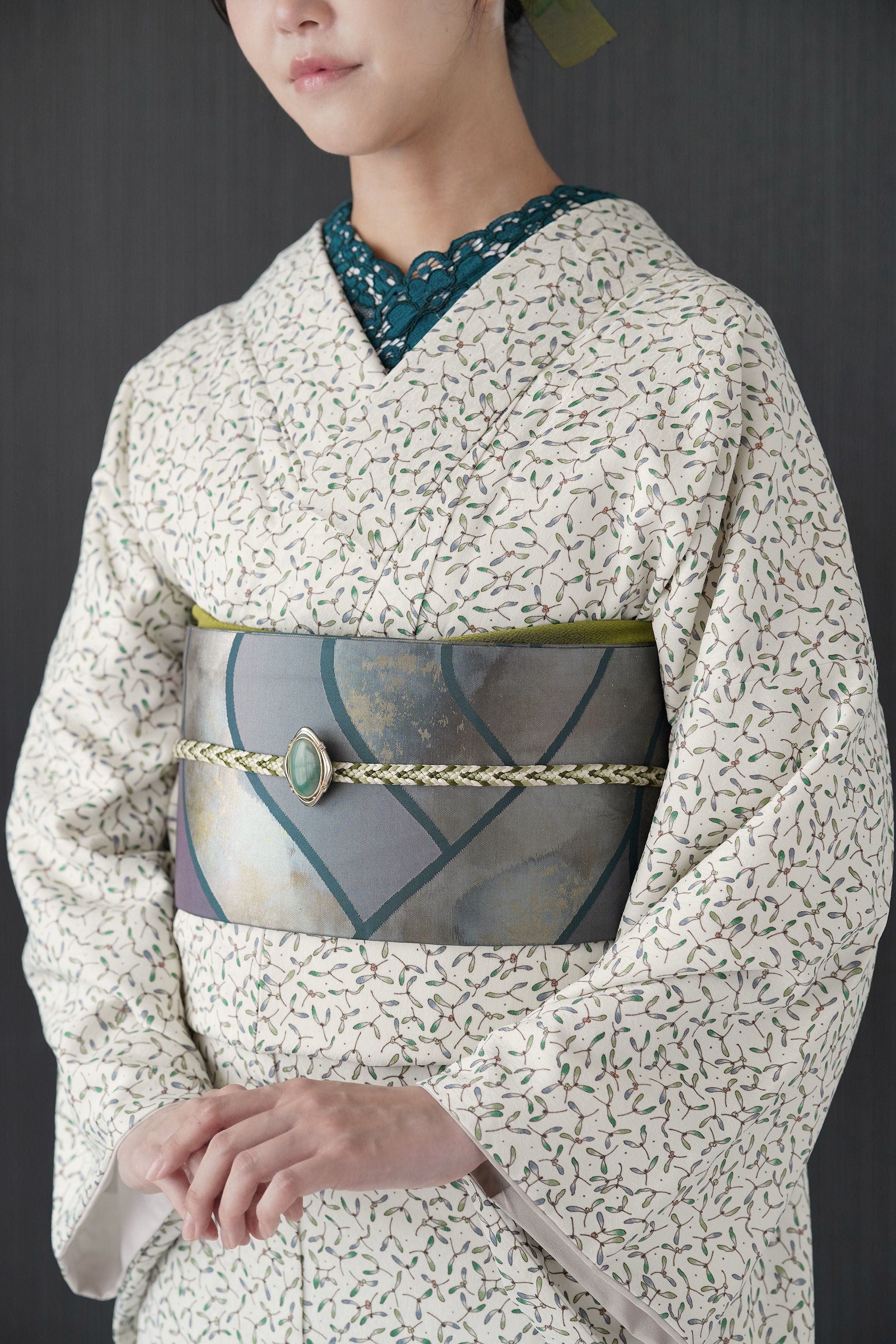 東レシルック 小紋 ～fuku～「ヤドリギ」オフホワイト 【袷・単衣用