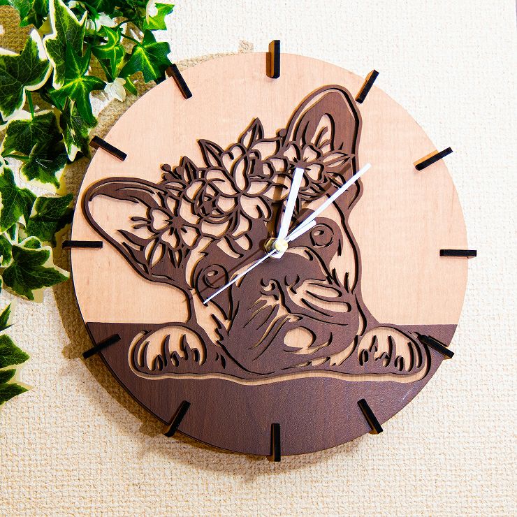 木製壁掛け時計 犬 イヌ フレンチブルドッグ ミニチュアダックスフンド