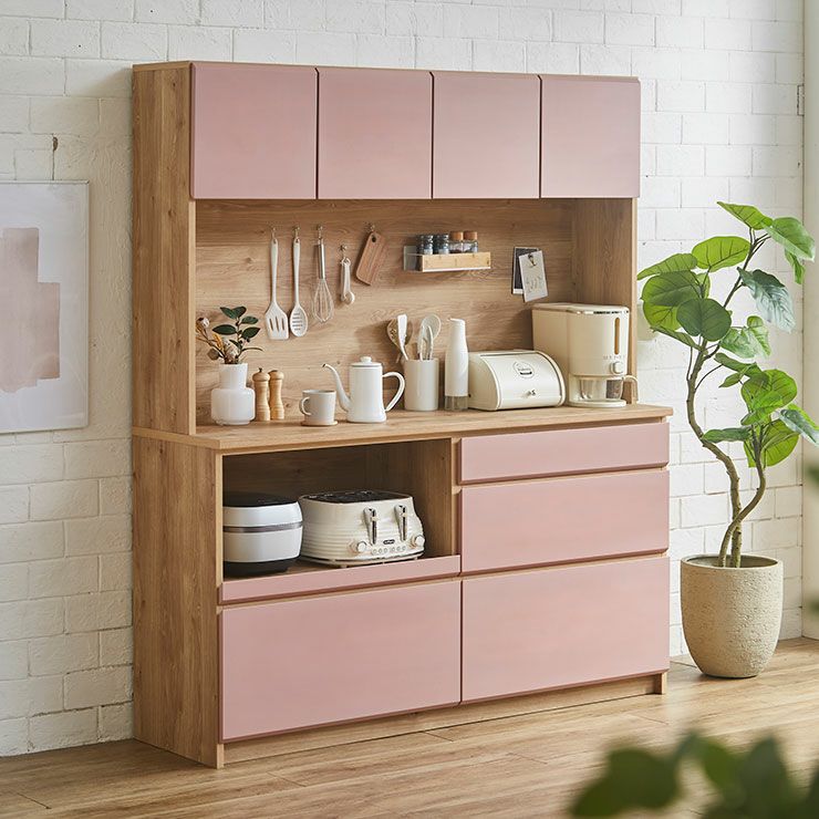 UV塗装仕上げでお手入れしやすい食器棚 マカロン 幅155.3cm 上品な