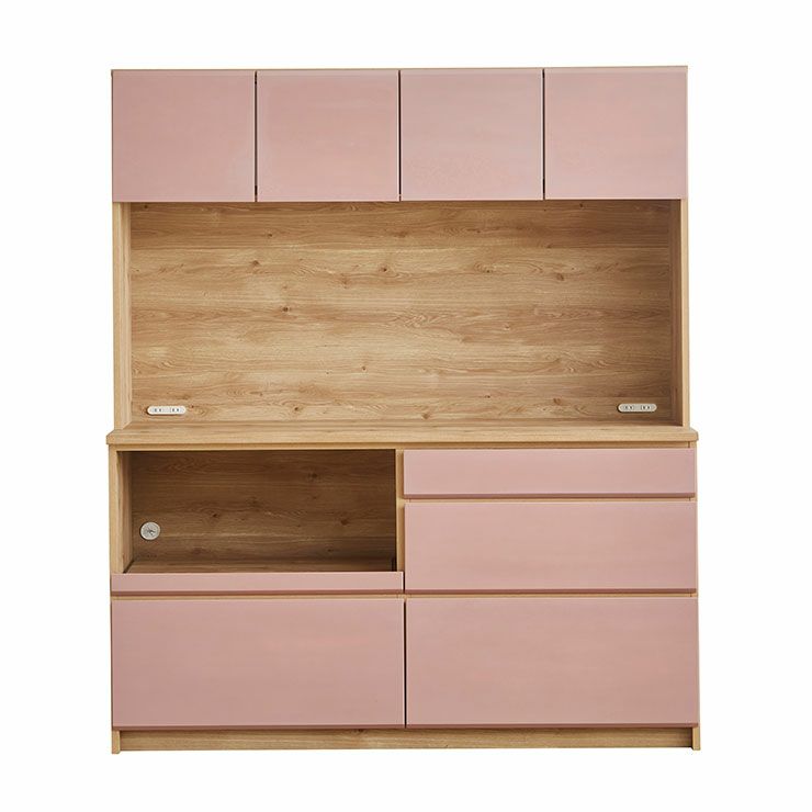 UV塗装仕上げでお手入れしやすい食器棚 マカロン 幅155.3cm 上品な