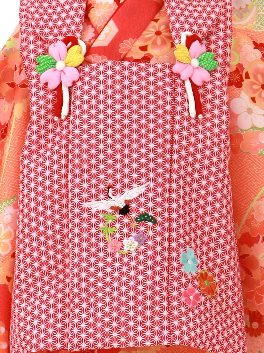 オレンジに疋田のエ霞、赤の被布コートセット／七五三・三歳女の子