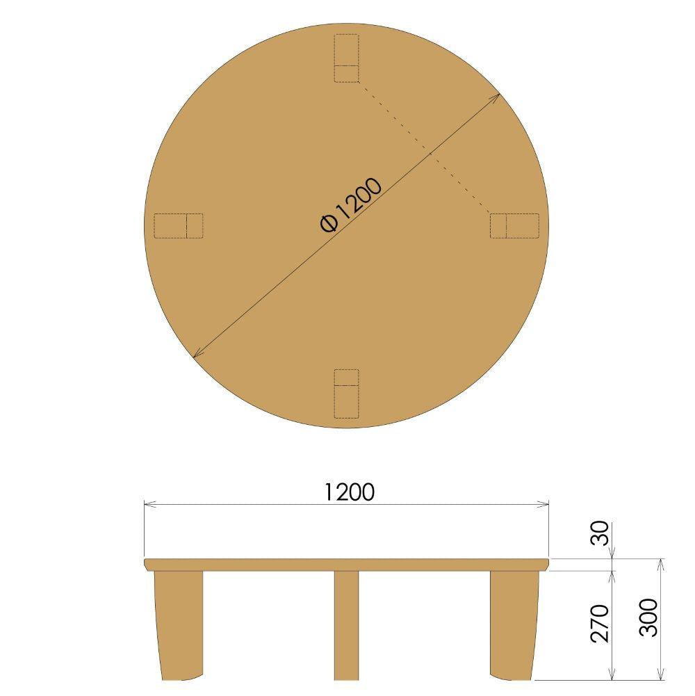 座膳 膳丸テーブル (オーク・クラフト面/Φ900～1200) – 柏木工株式会社