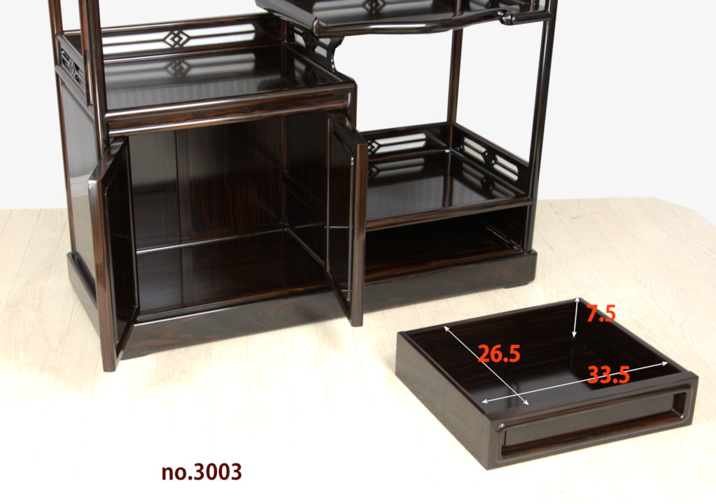 飾り棚 :黒檀隅丸4枚戸3尺棚 no.3003-01 / 唐木家具OSAKA