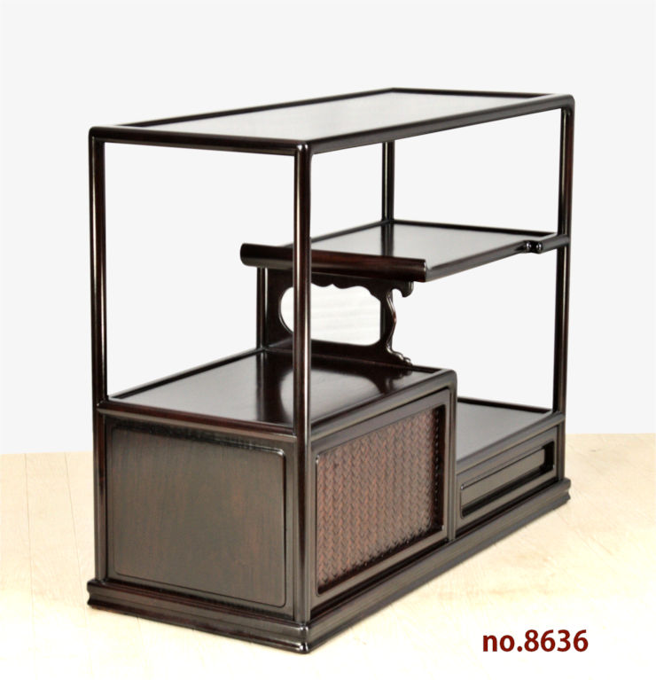 飾り棚:花梨 吹き抜け 片開き網代編み 2尺棚(仕上完成品) no.8636