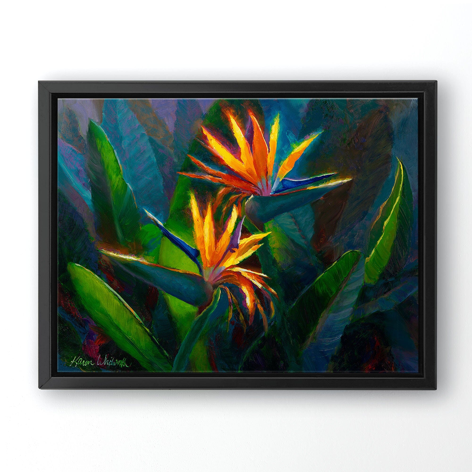 LARGE Tropical Painting, Bird of Paradise Canvas Wall Art Print