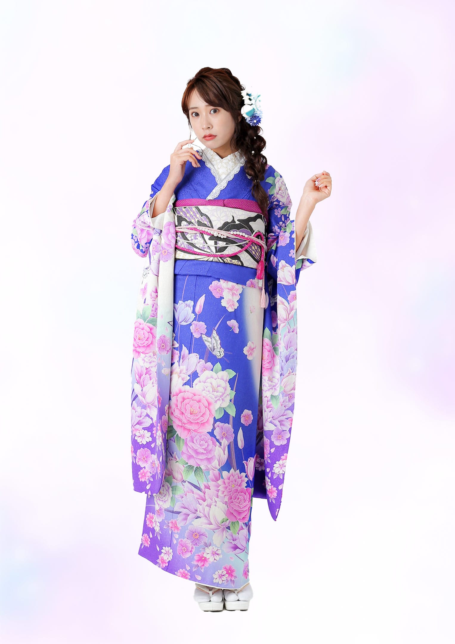 振袖ネットレンタル：ロマンティックガーリー】ローズガーデン×青/C