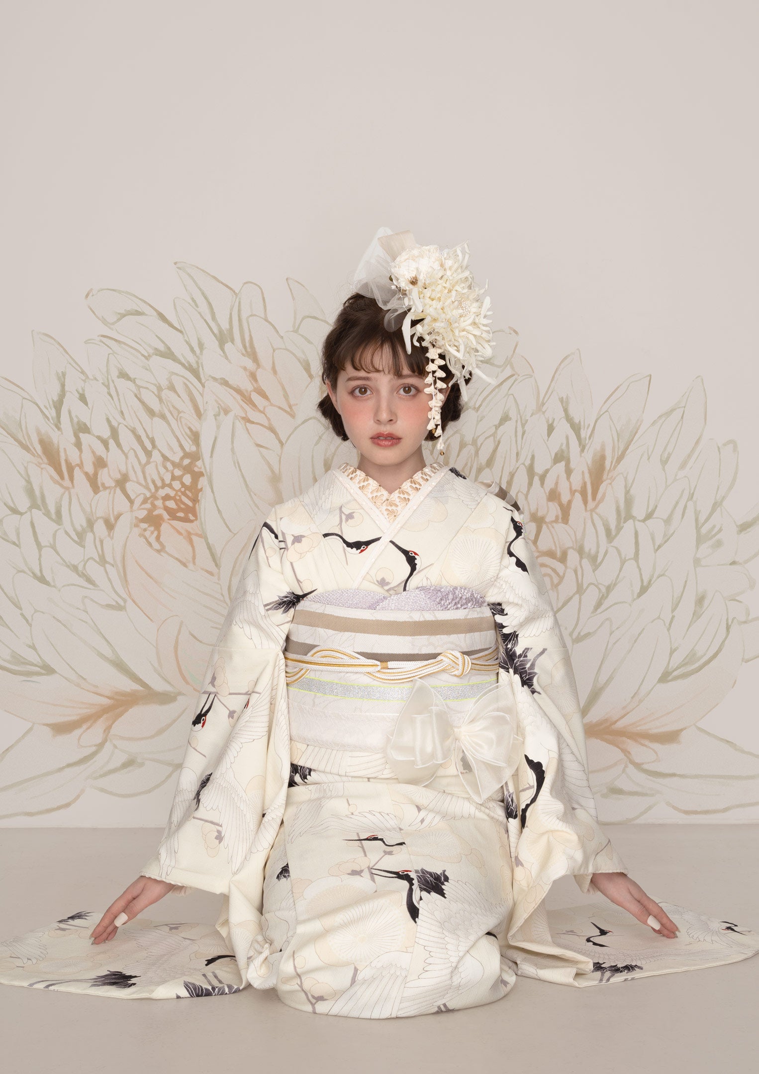 振袖ネットレンタル：白と鶴】モダンな個性派レディ/KH-456 – kimono