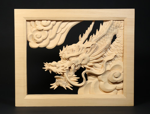 彫刻欄間の高原銘木店 ＞ 飾り・置物 ＞ 0774 龍の衝立 150cm×112cm×