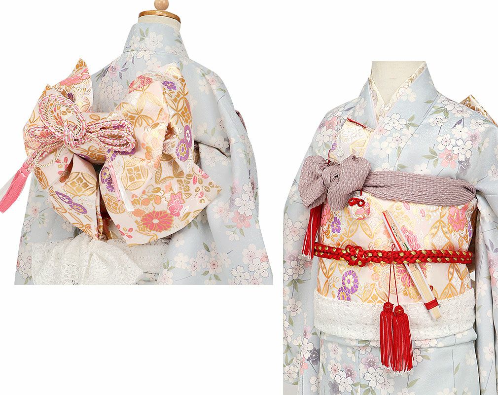 七五三 7歳 七歳 帯 作り帯 結び帯 日本製 大寸 白 薄桃 金 菊 七宝 5