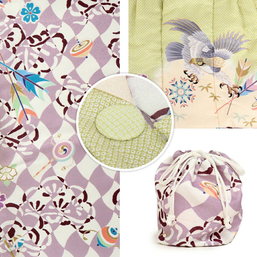 七五三 着物 3歳 男の子 被布セット 販売 6点 全2色 鷹 市松 花うさぎ