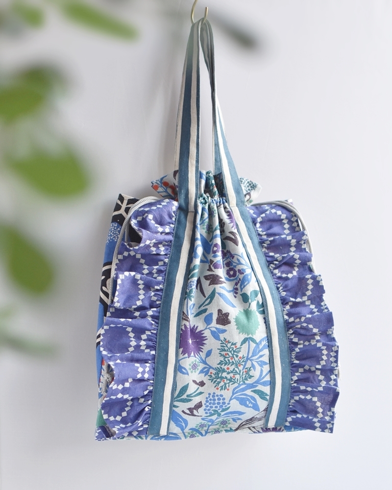 裏布なしの一枚仕立て♪ フリル巾着バッグの作り方 | 無料レシピ