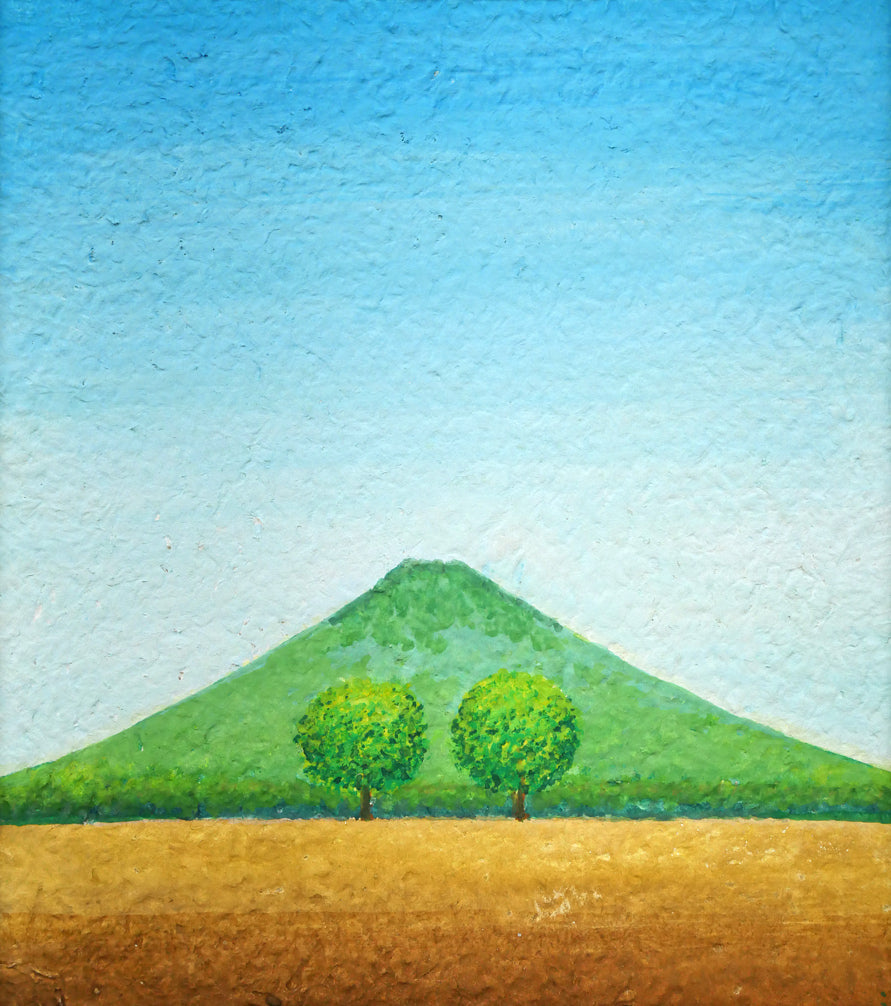 府川誠「二本の木」肉筆油彩画・色紙サイズ 絵画買取・販売の小竹美術