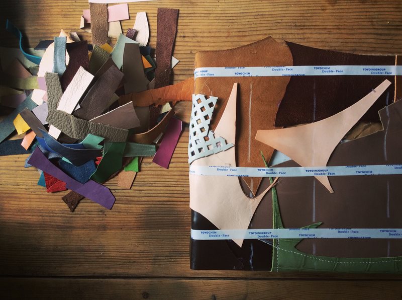 革の端切れで作られた、曽田耕さんのCrPW（パッチワークバッグ