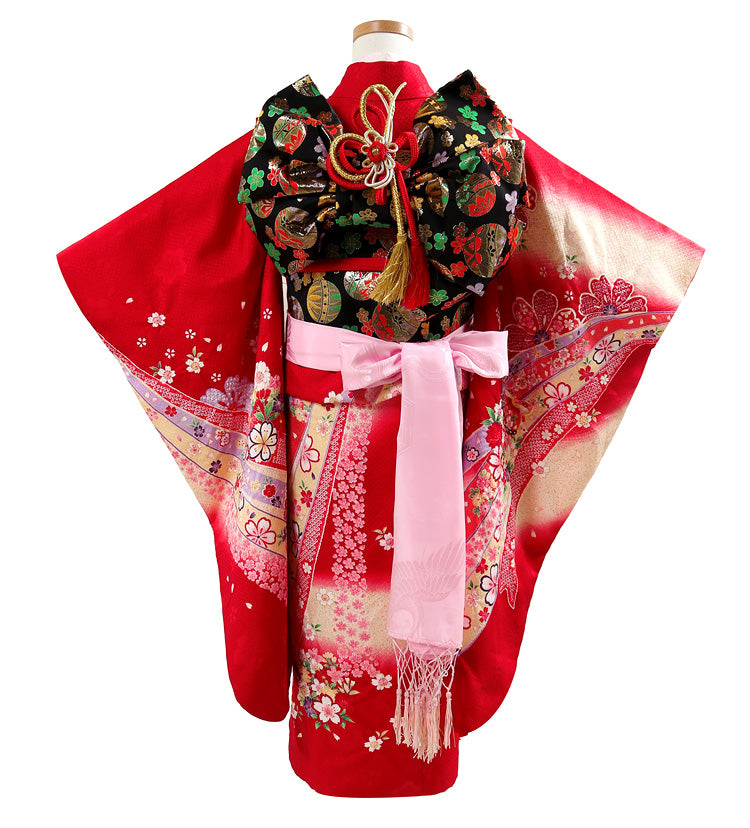七五三 レンタル 7歳 女の子 着物 フルセット 赤 貸衣装 適応身長115